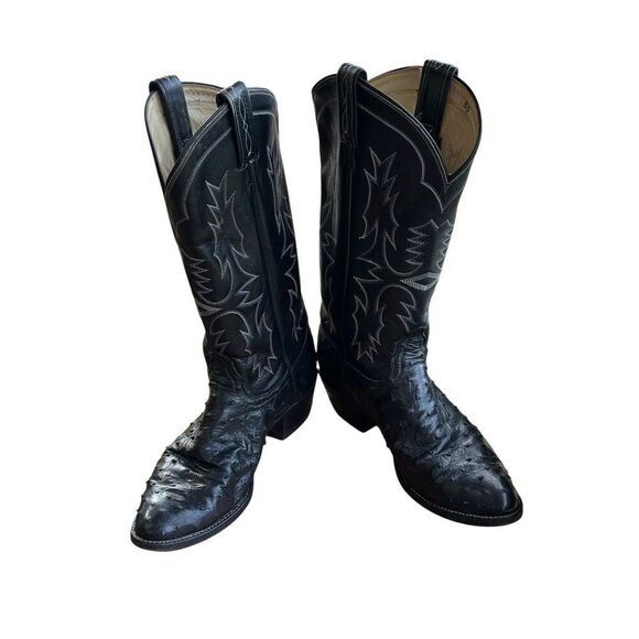 Vintage TONY LAMA Black Exotic Western Dress Boots Full Quill Ostrich Size 8.5C - Picture 5 of 10